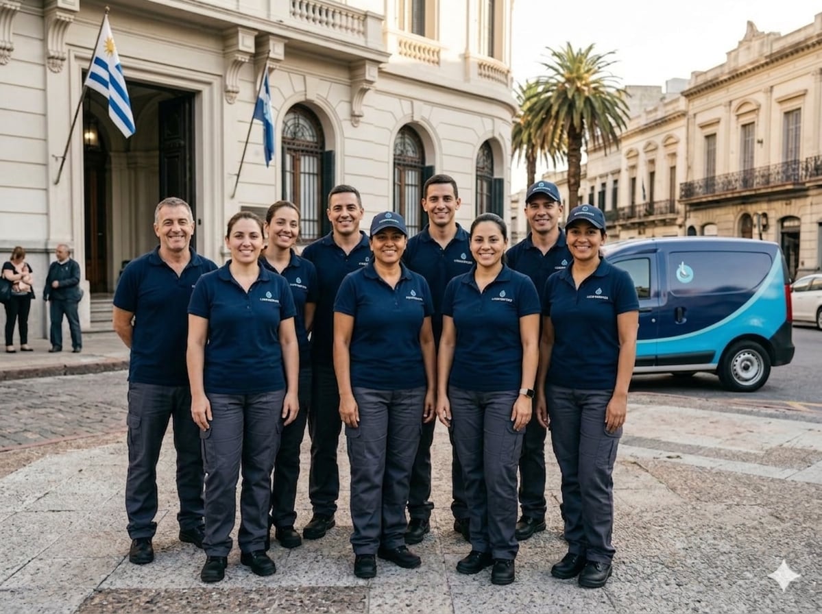Equipo de mantenimiento profesional preparado para una jornada de trabajo
